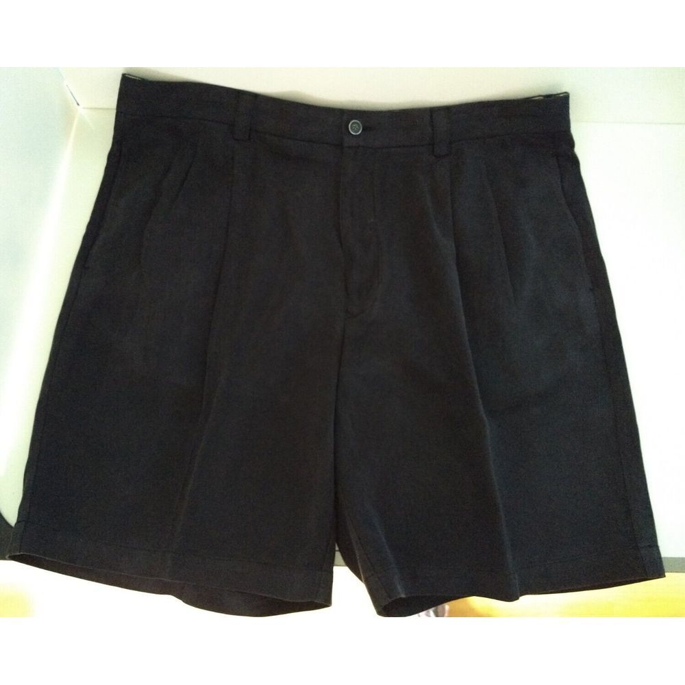 TOMMY BAHAMA Shorts Mens 38 Black 100%‎ Silk Pleated Front Lightweight Chinos
